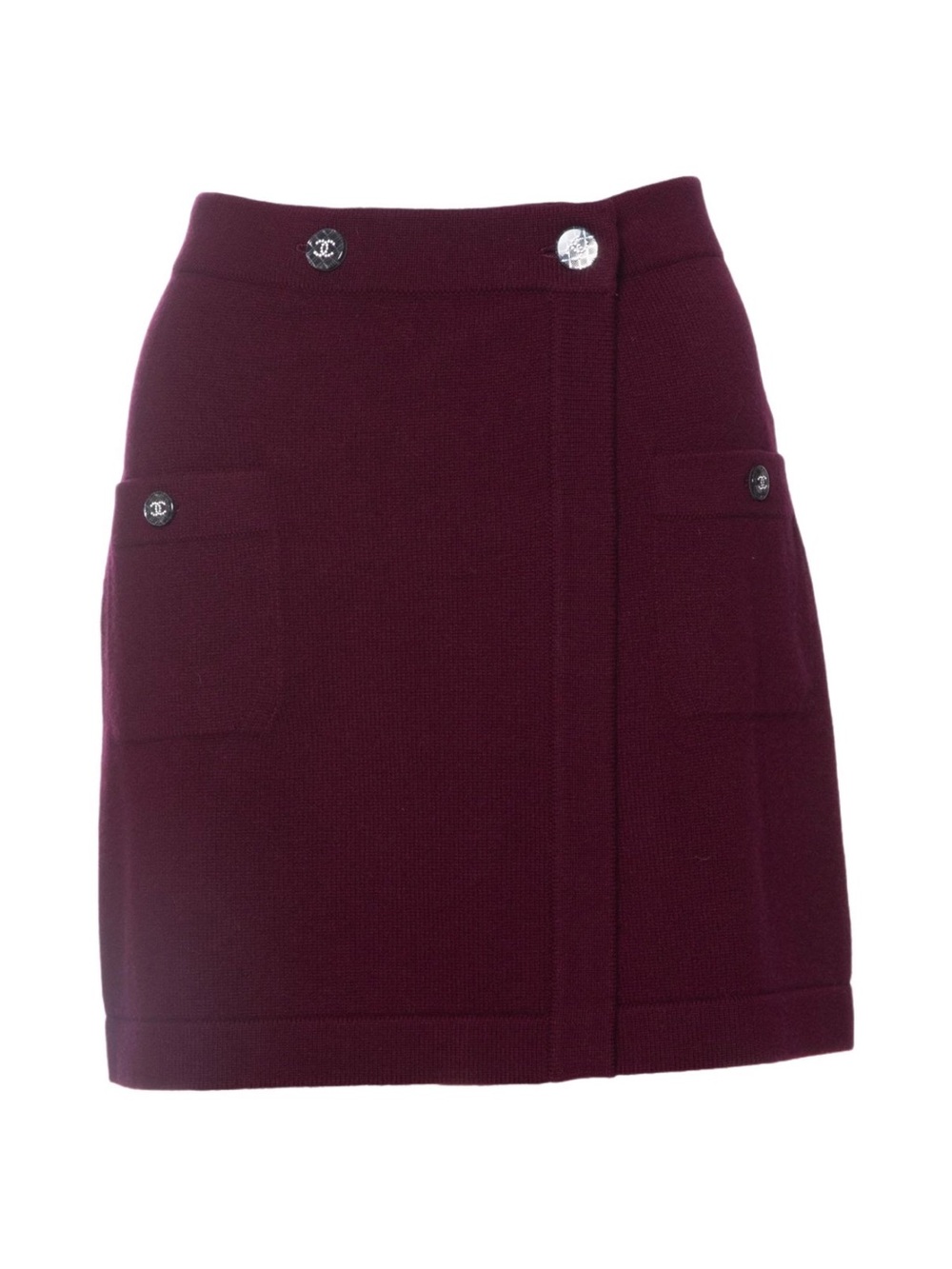 CHANEL Burgundy Mini Skirt with Logo Buttons